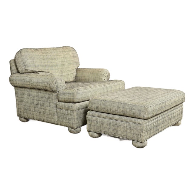 Ethan Allen Modern Upholstered Oversized Lounge Chair With Ottoman For Sale