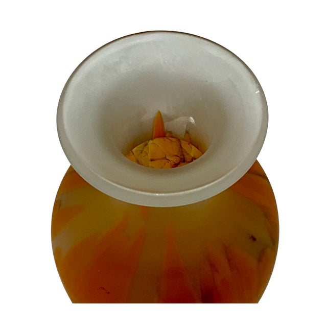 Vintage Tarnowiec Frosted Orange Feather Vase For Sale In Los Angeles - Image 6 of 8