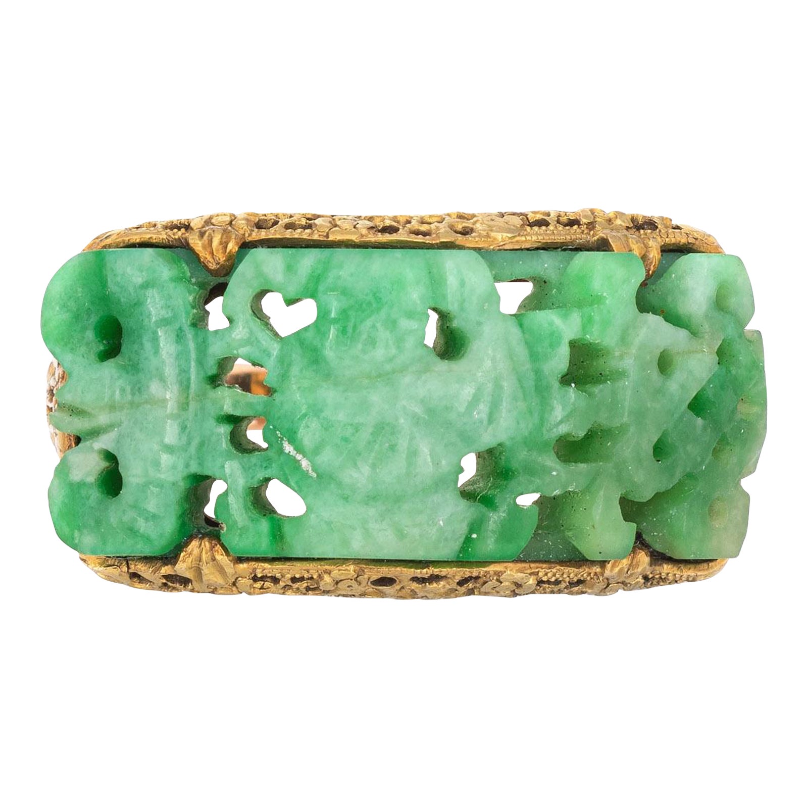 Vintage Art Deco Carved Jade Buddha 14k Yellow Gold Filigree Ring Size ...