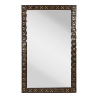 1990s Transitional Style Wooden Mirror With Brass Accents For Sale