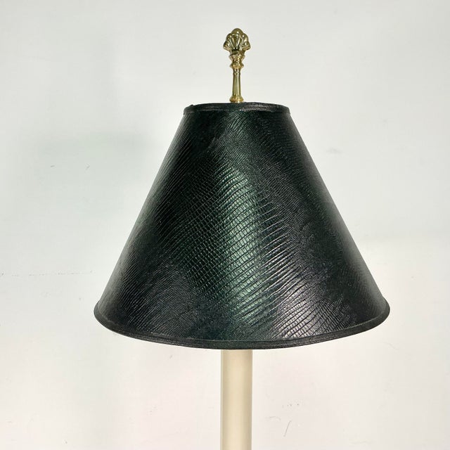 Black Mid-Century French Regency Neoclassical Candlestick Table Lamp & Reptile Embossed Black Shade For Sale - Image 8 of 13