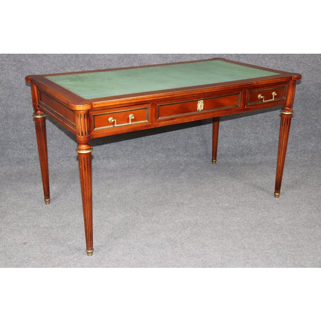 Early 20th Century French Louis XVI Style Leather Top Mahogany Brass Mounted Desk For Sale - Image 5 of 15