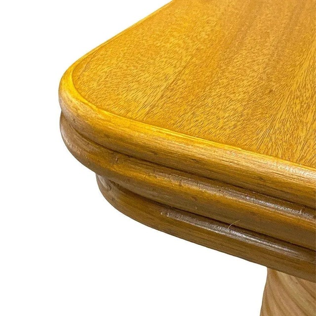 Yellow Restored Mid-Century Stacked Rattan Coffee Table W/ Mahogany Top For Sale - Image 8 of 10