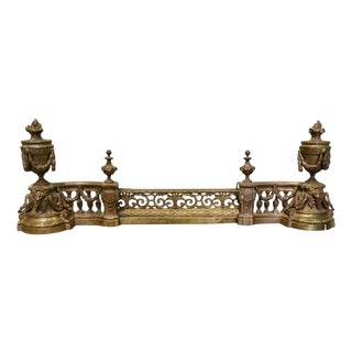 French Rococo Brass Extending Fender with Decorative Chenets For Sale