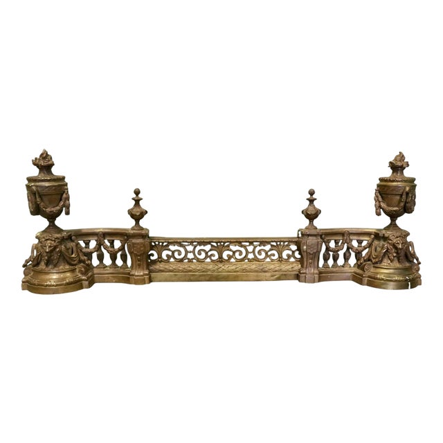French Rococo Brass Extending Fender with Decorative Chenets For Sale