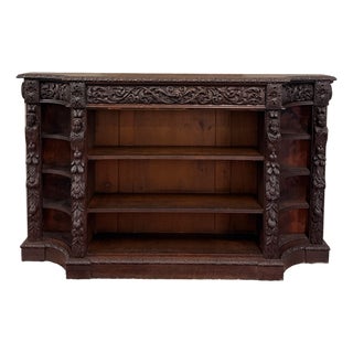 Antique French Renaissance Revival Style Carved Bookcase Bookshelf Oak c.1890s For Sale