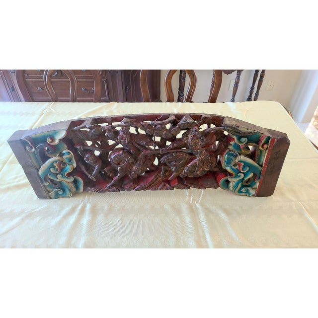 Chinese Antique Chinese Architectural Carving - Ming Dynasty Era - "Romance of the Three Kingdoms" - Double-Sided Polychrome Lintel For Sale - Image 3 of 18