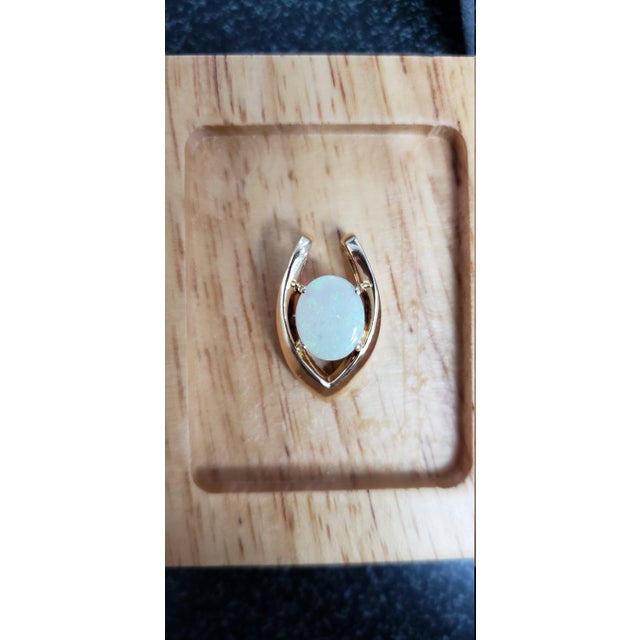 Contemporary Oval Opal Necklace with Gold Accent 14k Yellow Gold 16" For Sale - Image 3 of 4