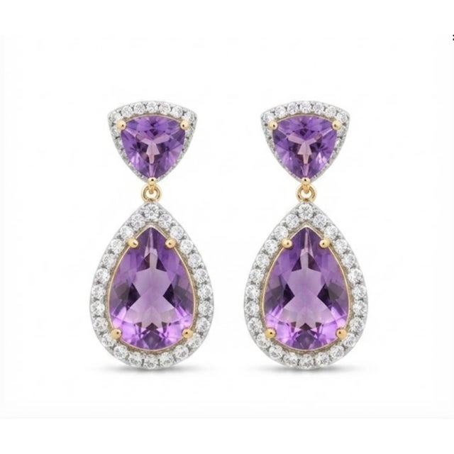 Amethyst Natural Amethyst 8.68cts & Diamond 1.71cts Earring in 14k Gold For Sale - Image 8 of 8
