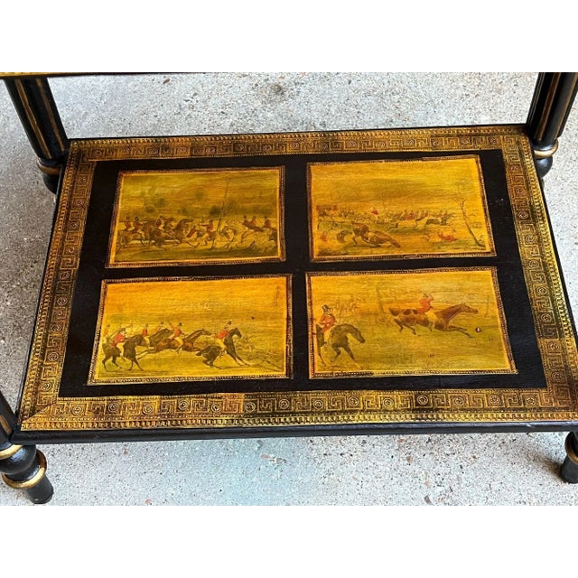 Antique English Console Side Table Decoupage Horse Equestrian Fox Hunt C1890 For Sale - Image 11 of 18