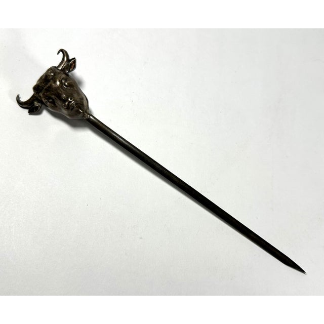 Victorian French Silverplated Bovine Hatelet Skewer for your consideration. The skewer measures approx. 8 inches long, 1...
