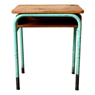 Vintage School Desk in Mint Green Metal and Wood, 1950s For Sale