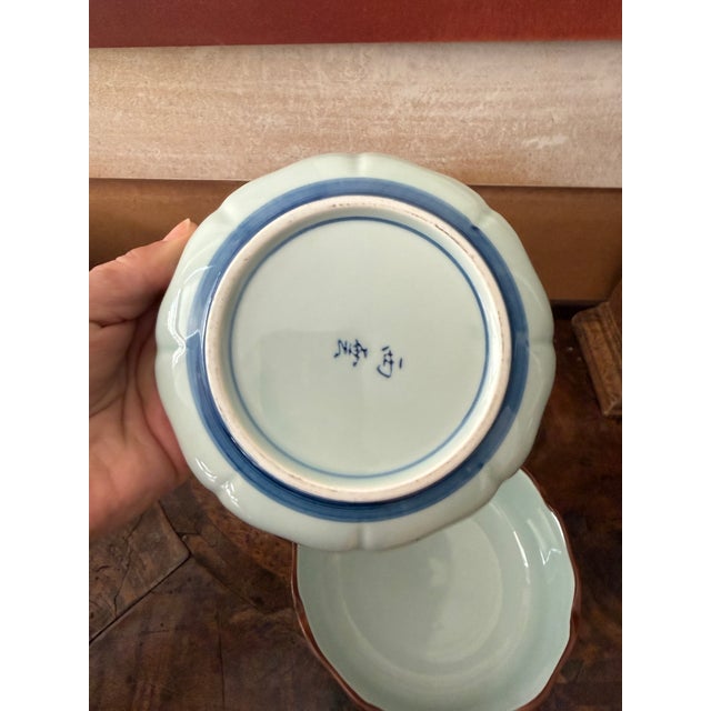 Ceramic Vintage Celadon 6” Bowls Hand Painted - A Pair For Sale - Image 7 of 9