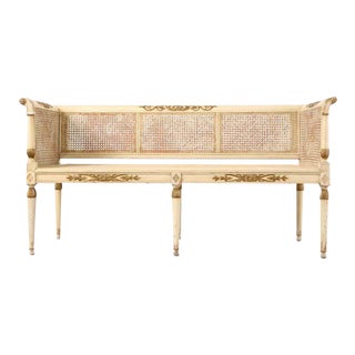 Neoclassical Directoire Style Painted Caned Settee Bench Seat