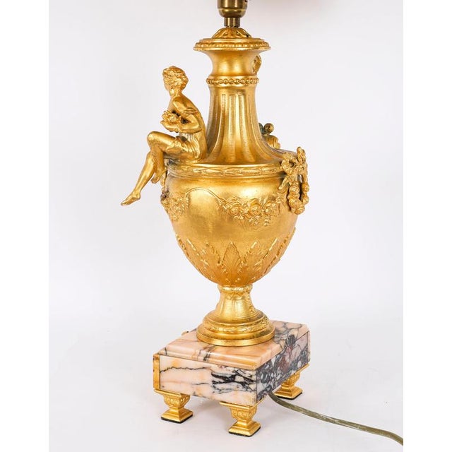 Antique Neoclassical Ormolu and Pink Marble Table Lamps, 20th Century, Set of 2 For Sale - Image 13 of 18