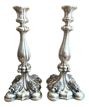 Antique Silver Flambeaux Candlesticks with Unicorn Hallmarks, Early 19th Century, Set of 2