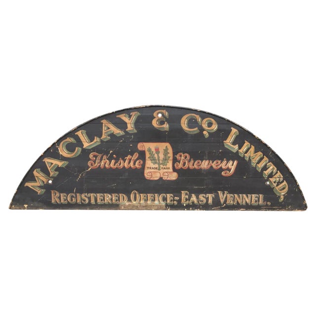 Antique Hand-Painted Brewery Sign – Maclay & Co. LTD Thistle Brewery, Scotland, C. Late 19th / Early 20th Century For Sale