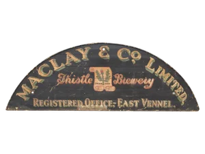 Antique Hand-Painted Brewery Sign – Maclay & Co. LTD Thistle Brewery, Scotland, C. Late 19th / Early 20th Century