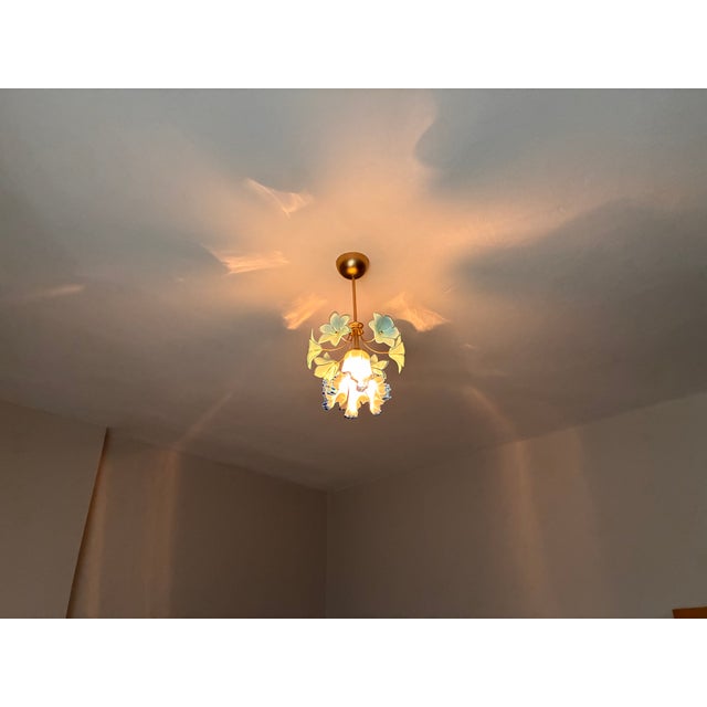 Vintage Custom Hand-Painted Italian Murano Style Light Blue Floral Pendant - Restored For Sale - Image 17 of 17