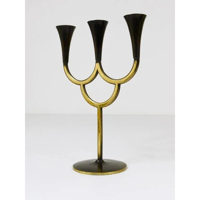 Austrian Brass Three-Arm Candleholder attributed to Richard Rohac, 1950s For Sale - Image 6 of 10