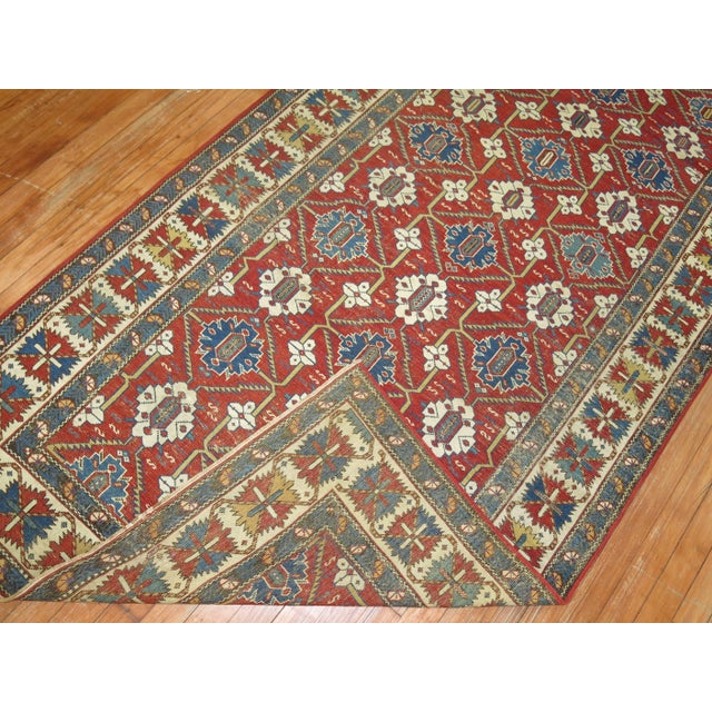 Late 19th Century Red Field Geometric Antique Caucasian Tribal Shirvan Rug - 4' x 7'9" For Sale - Image 16 of 18