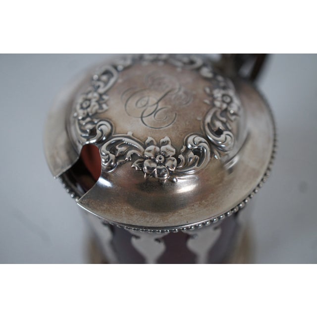 Antique American Sterling Silver & Ruby Glass 105 Condiment Pot & Spoon For Sale - Image 11 of 13