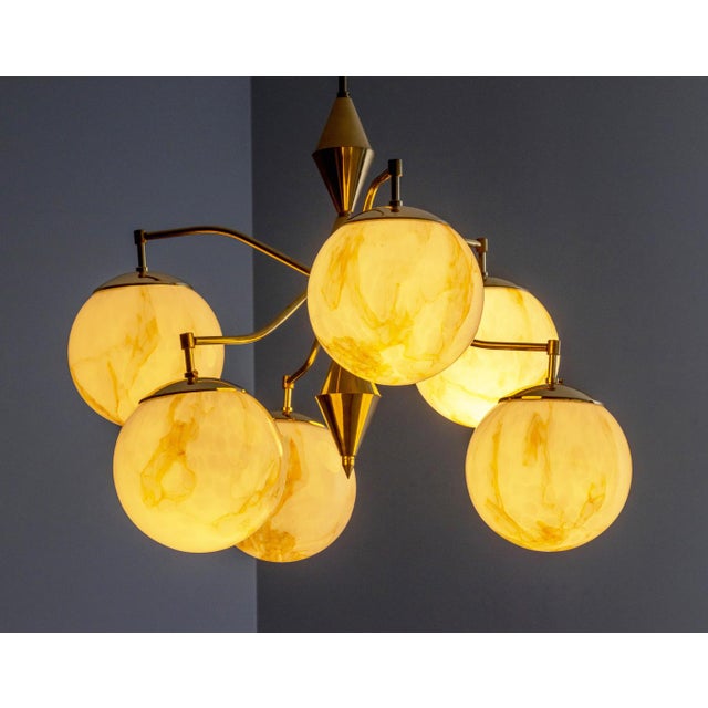 Goldenrod Vintage Marbled Glass Chandelier from Kamenický Šenov, 1980s For Sale - Image 8 of 9