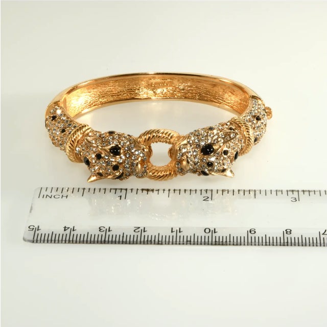 Vintage Ciner Hinged Bangle Bracelet Leopard Rhinestones Gold-Plated For Sale In Austin - Image 6 of 6