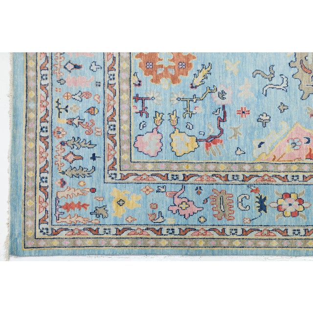 Sky Blue 10x14 Modern Oushak Style Hand-Knotted Wool Area Rug in Sky Blue With Terracotta For Sale - Image 8 of 12