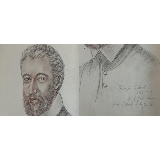 Mid 20th Century Mid 20th Century Old Master Artwork Drawings Portrait Sketches, Set of Four For Sale - Image 5 of 7