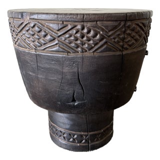 Gio Solid Walnut Carved Side Table 17.5" For Sale