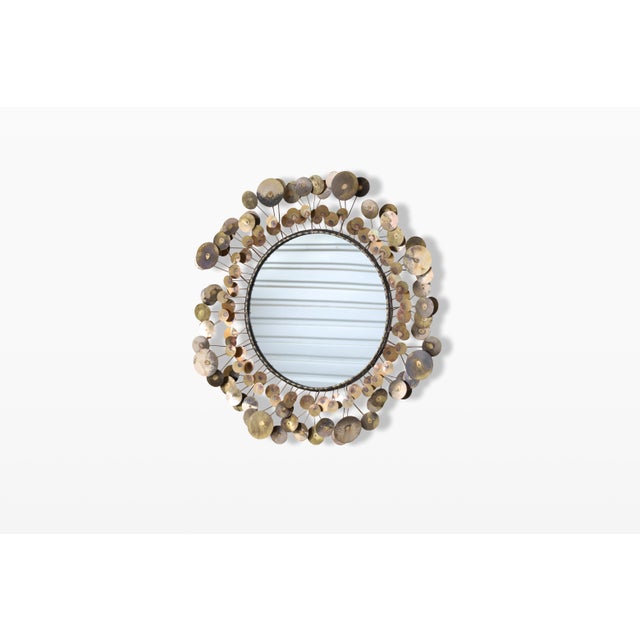 Vintage Brass “Raindrops” Wall Mirror by Curtis Jere, Signed For Sale In Los Angeles - Image 6 of 12