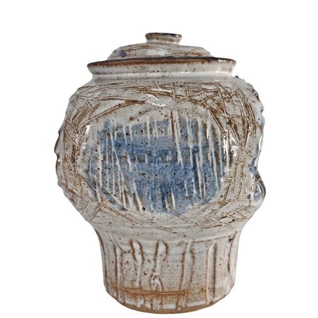 Studio Art Pottery Scraffito Blue and Gray Vase 7.25" For Sale - Image 4 of 12