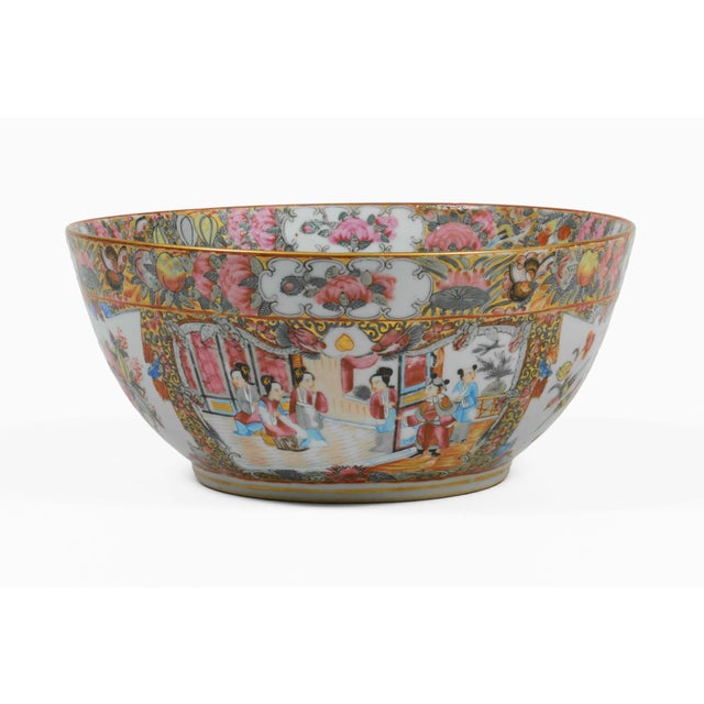 19th Century Chinese Export Rose Medallion Punch Bowl For Sale - Image 4 of 11