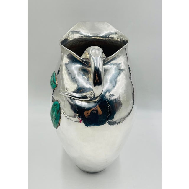 Stone 1980s Emilia Castillo Oversized Silver Pitcher With Stone Inlay, Taxco Silversmithing For Sale - Image 7 of 14