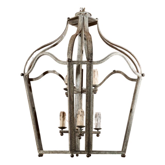 Monumental Dennis & Leen Attributed Patinated Iron Bronze Lantern Chandelier For Sale