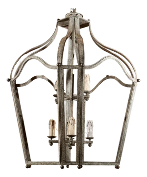 Monumental Dennis & Leen Attributed Patinated Iron Bronze Lantern Chandelier