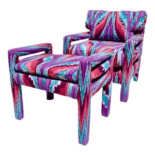 1970s Vintage Missoni Style Parsons Chair and Ottoman For Sale