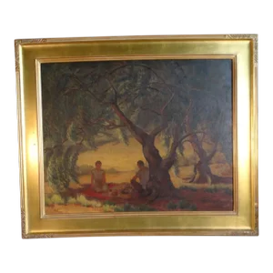 Circa 1930 "The Picnic" Oil Painting on Canvas by Louise Everett Nimmo