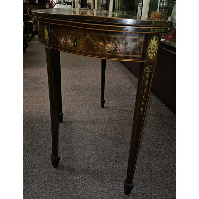 Late 18th Century 18th Century Georgian Hand Painted Demi-Lune Game Table For Sale - Image 5 of 17