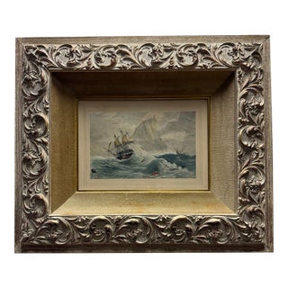 19th-Century Maritime Watercolor "Le Naufrage" After Théodore Gudin in Grand Rococo Frame For Sale