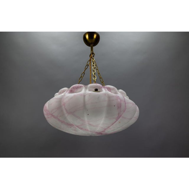 Art Deco White and Pink Marbled Glass and Brass Pendant Light, 1930s For Sale - Image 14 of 18
