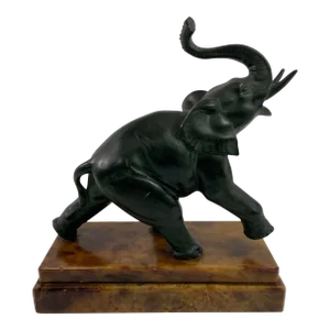 Art Deco Bronze Elephant Sculpture With Raised Trunk Made in Italy