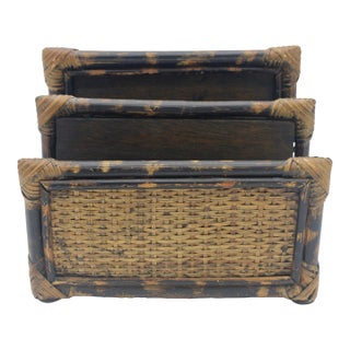 Vintage Boho Chic Burnt Bamboo Letter Rack For Sale
