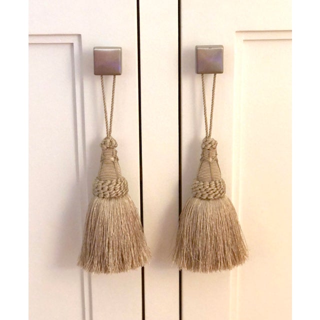 Neutral Flax Colored Key Tassel With Looped Ruche Detail For Sale - Image 9 of 11