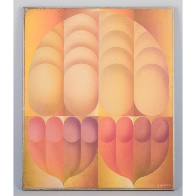 R. Wagner, European artist. Oil on board. Abstract composition. Dated 1970. Signed and dated on the back. In excellent...