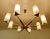 Very large scandinavian pendant light, featuring eight brass spokes with teak wood trim, arrow shaped glass support,...