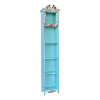 Vintage Grandfather Clock Bookcase With Seashell Mosaic Coastal Folk Art For Sale