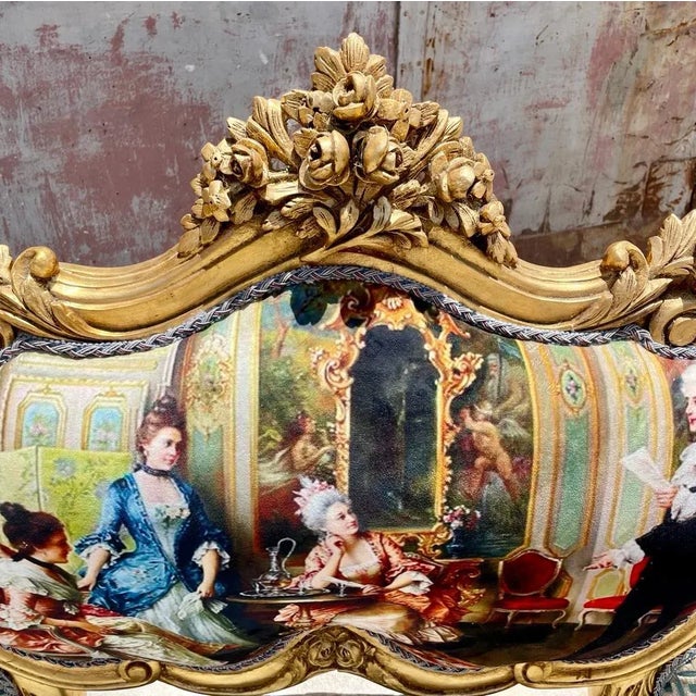 French Rococo Style Gold Leaf Damask Settee Chairish