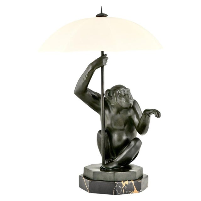 Art Deco Monkey with Umbrella Lamp by Max Le Verrier, 1927 For Sale - Image 13 of 13